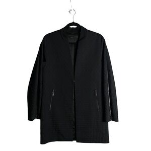 Elie Tahari Women's Black Textured Open Front Zip Sleeve Coat